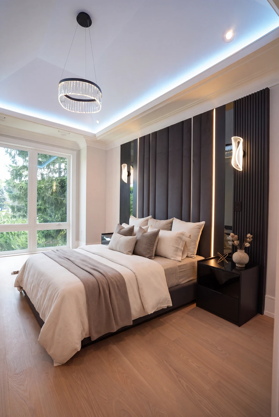 Charcoal panelled custom bedroom