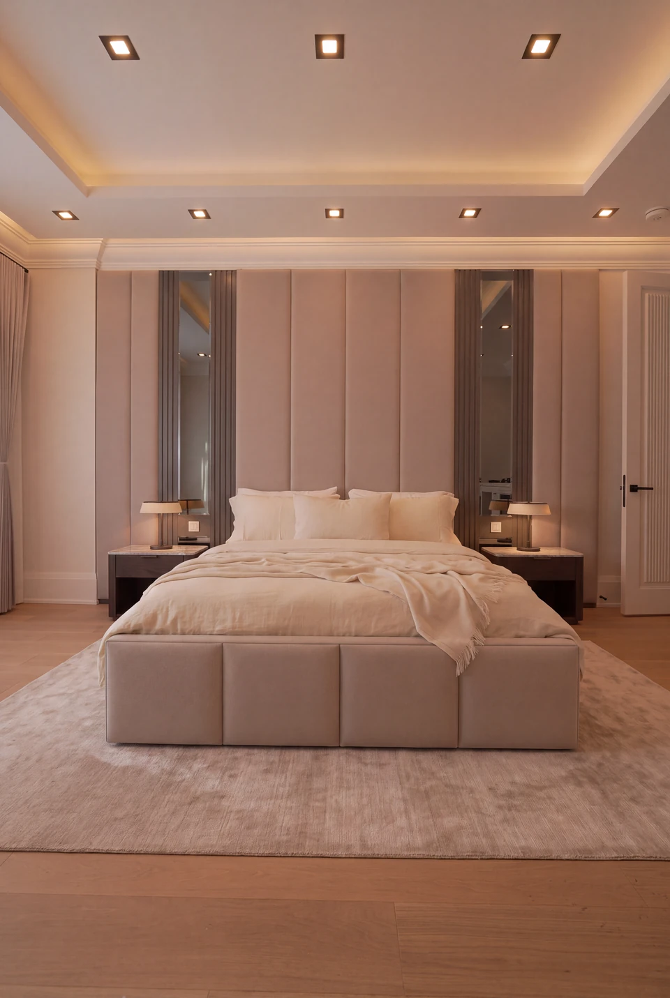 Neutral upholstered custom bedroom
